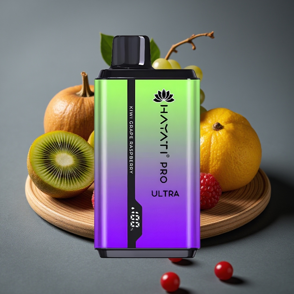 Hayati Pro Ultra 15000 Puffs Enkratna Vape Kivi Grozdje Malina